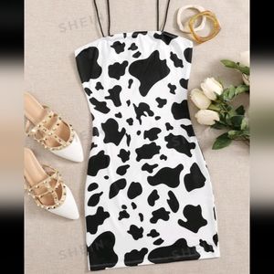 Shein cow print  mini bodycon sexy dress nwt